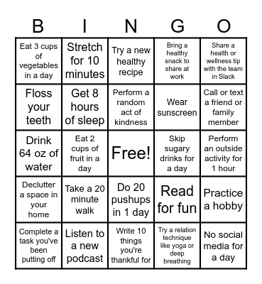 Health & Wellness Bingo Card