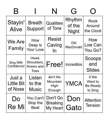 King Tut's Song List Bingo Card