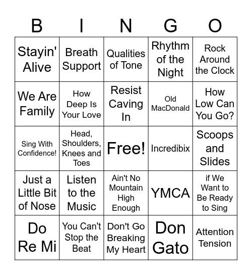 King Tut's Song List Bingo Card