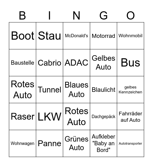 Autobahn BINGO Card