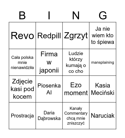 Odcinek  u Gonciarza 2025 Bingo Card