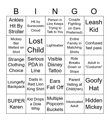 Disney World Bingo Card