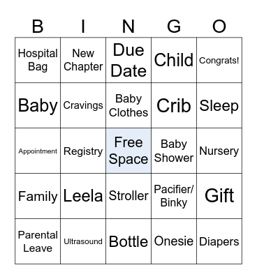 Linh's Baby Shower Bingo Card