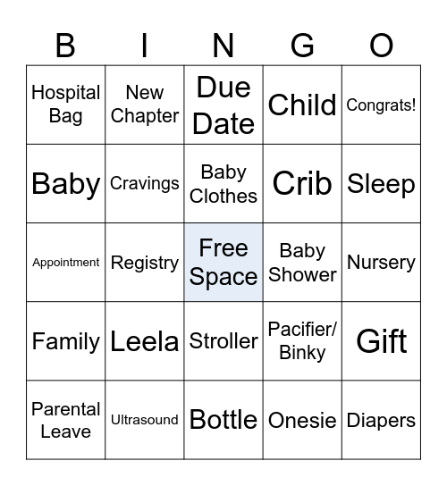 Linh's Baby Shower Bingo Card