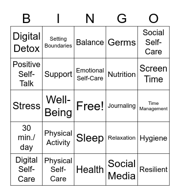 Self-Care Bingo Card