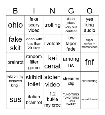 tiktok bingo Card