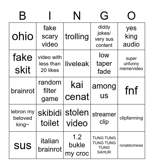 tiktok bingo Card