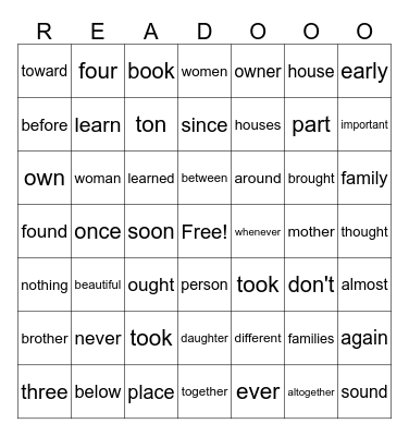 Afternoon Wilson Word Practice Bingo Card