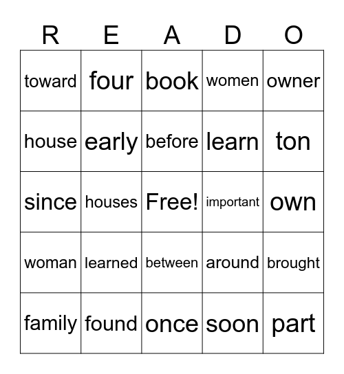 Afternoon Wilson Word Practice Bingo Card