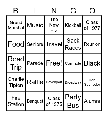 Davenport Alumni Bingo Card