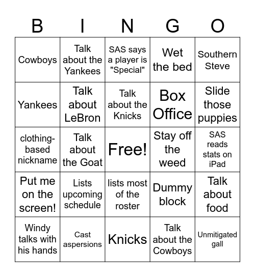 First Take Bingo Card