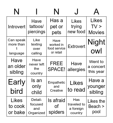 Coordinator Bingo Icebreaker! Bingo Card