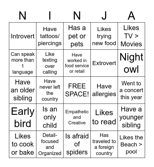 Coordinator Bingo Icebreaker! Bingo Card