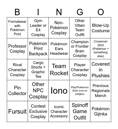 Outfits Seen At Pokémon Regionals Bingo Card