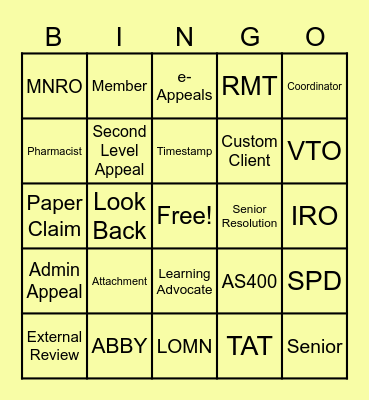 Appeals Bingo Card