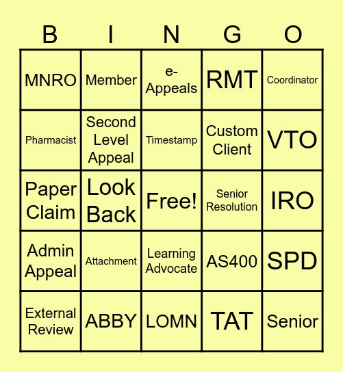 Appeals Bingo Card