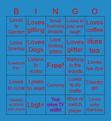 Pen Pal Bingo Card