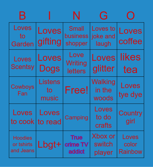 Pen Pal Bingo Card