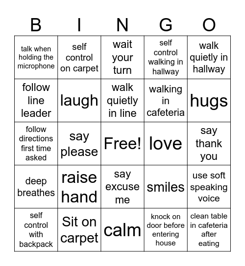 BOST MANNERS Bingo Card