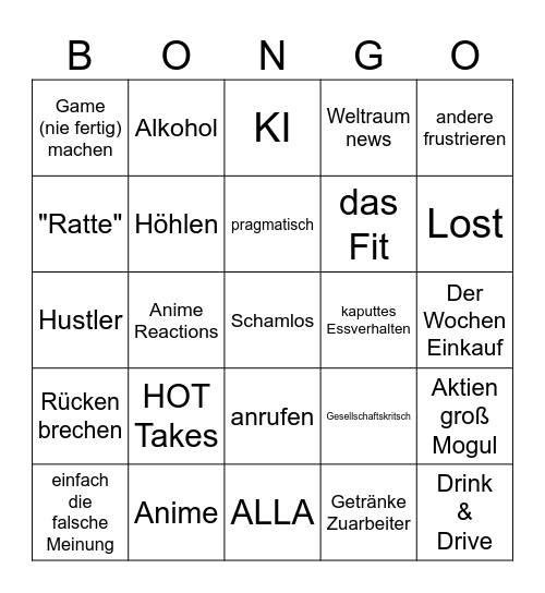 MATTY BINGOBOINGO Bingo Card