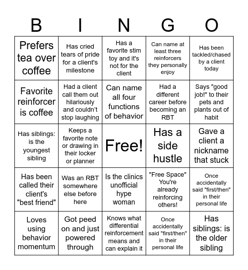 Training Wheels ABA Bingo Card