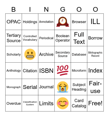 Library Lingo Bingo Card