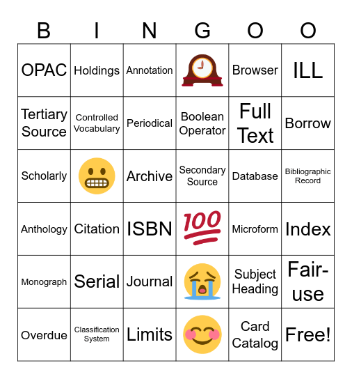 Library Lingo Bingo Card