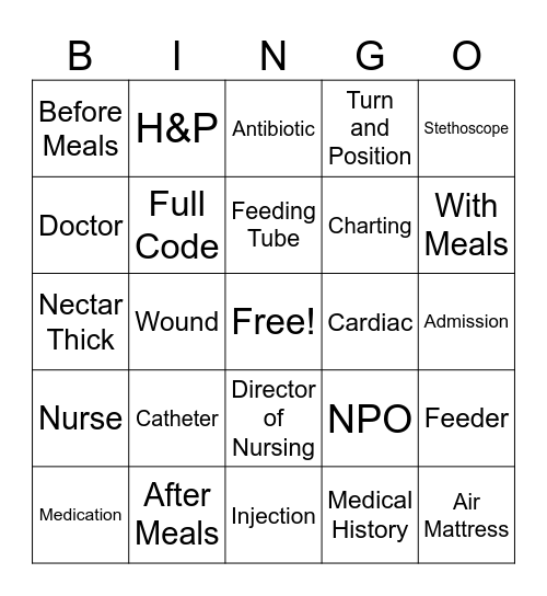 Nurses' Week Bingo Card