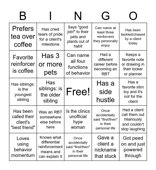 Dripping Springs ABA Bingo Card