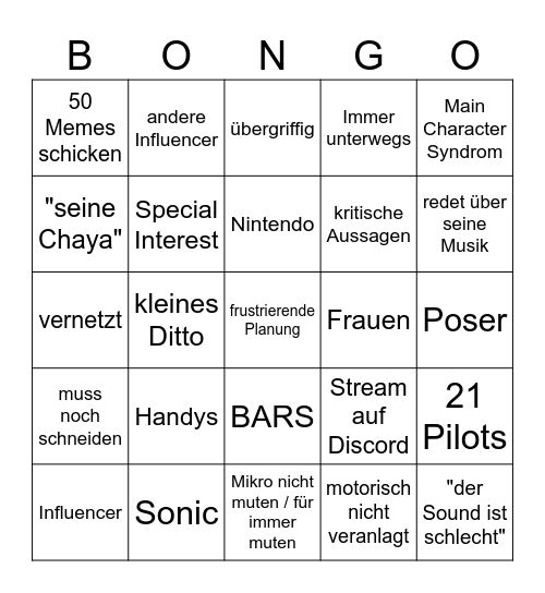 GRANT BINGOBOINGO Bingo Card