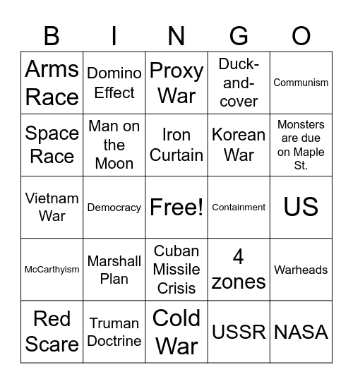 Cold War Test Review Bingo Card