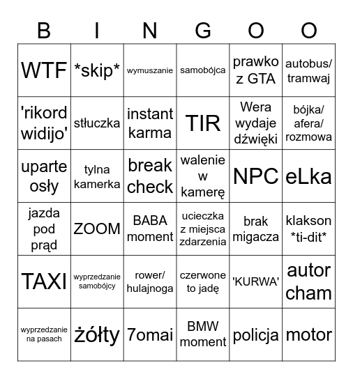 StopCham Bingo Card