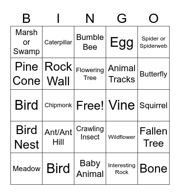 Nature Conservancy Bingo Card