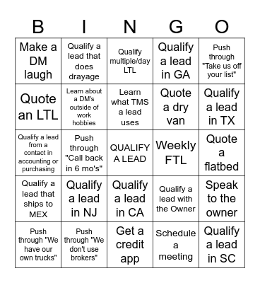 Pushing through Objections Bingo Card