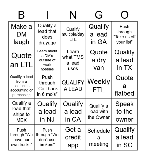 Pushing through Objections Bingo Card