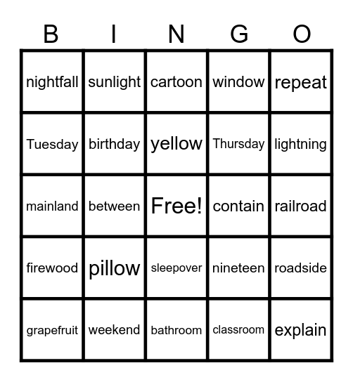 Lesson 92 - Vowel Teams Review 2 Bingo Card