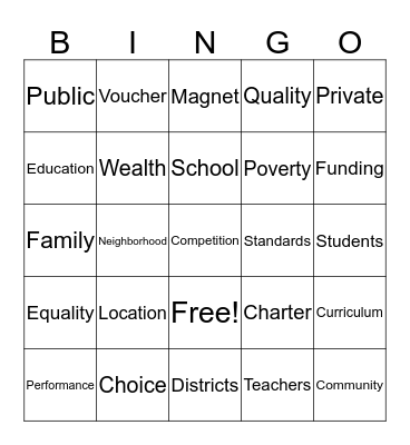 Education Bingo! Bingo Card