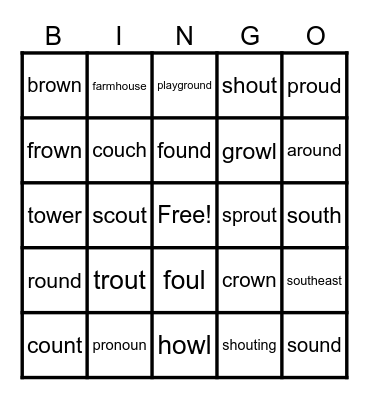 Lesson 96: ou, ow /ow/ Bingo Card