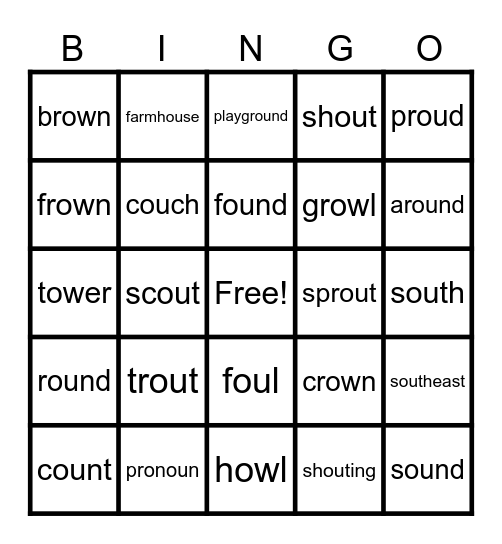 Lesson 96: ou, ow /ow/ Bingo Card