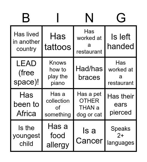 LEAD ICMS Training Bingo Card