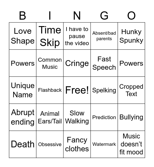 Untitled Bingo Card