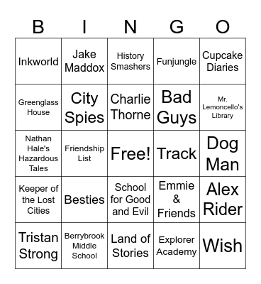 Middle School Series Books Bingo Card