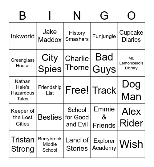 Middle School Series Books Bingo Card