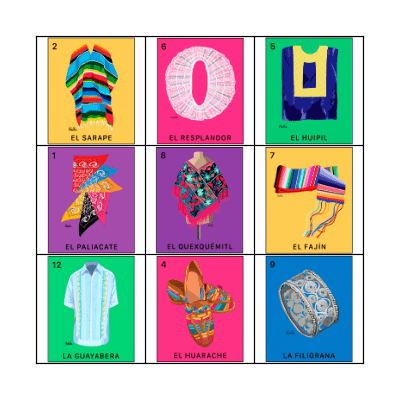 La ropa típica mexicana Bingo Card