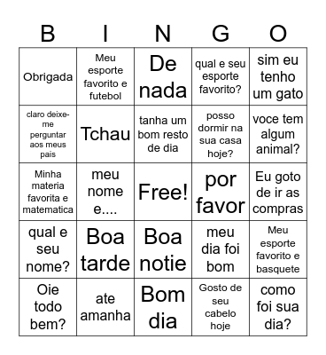 coversation words in portugese Bingo Card