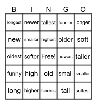 Lesson 100: -er/-est Bingo Card