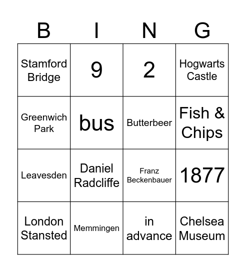 London Bingo Card