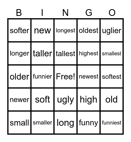 Lesson 100: -er/-est Bingo Card