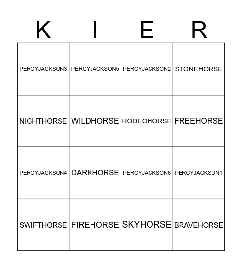 KIERAN BINGO Card