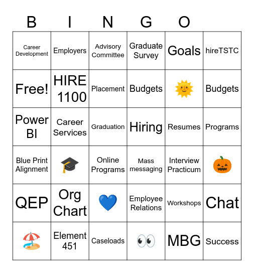 Career Development Bingo Card